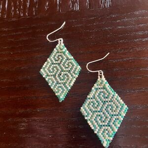 Waves of the Sea Elegant turquoise and Cream Beaded Earrings